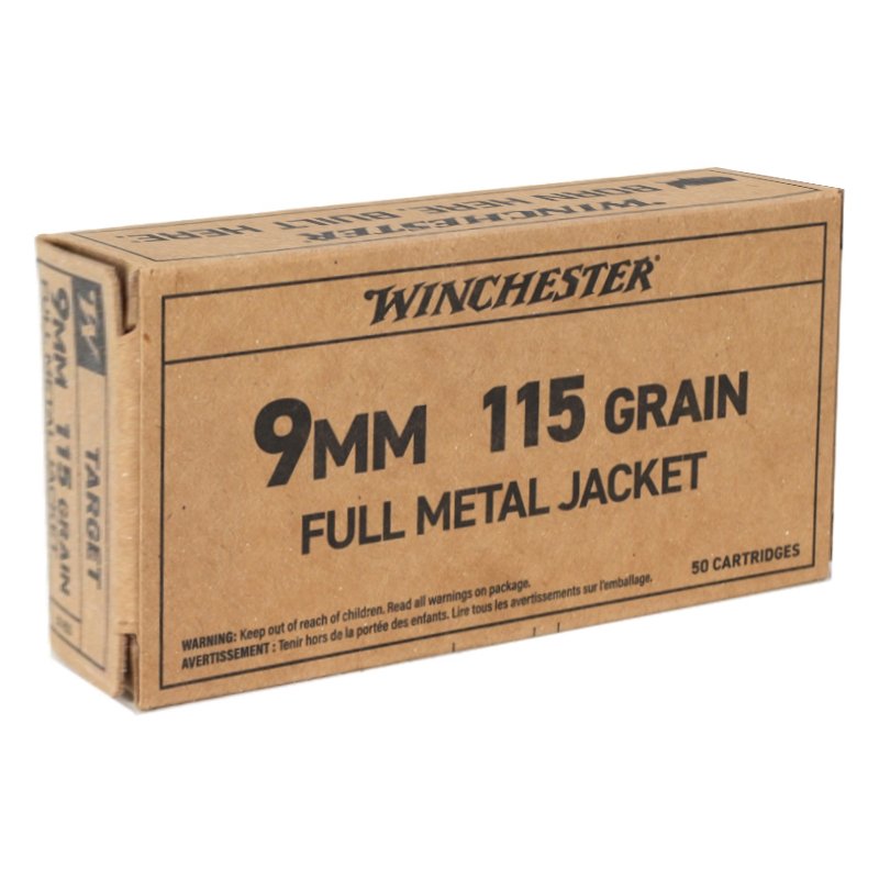 Winchester Service Grade 9mm 115 Grain FMJ FN ammunition, 500 rounds designed for reliable performance and consistent accuracy in training and recreational shooting.