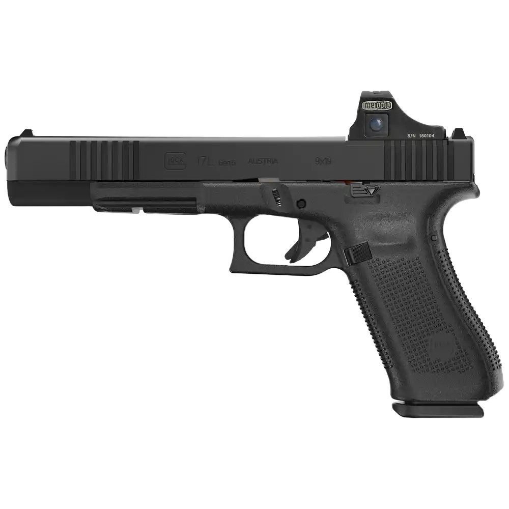 Glock 17L handgun with 6-inch barrel and ergonomic polymer frame