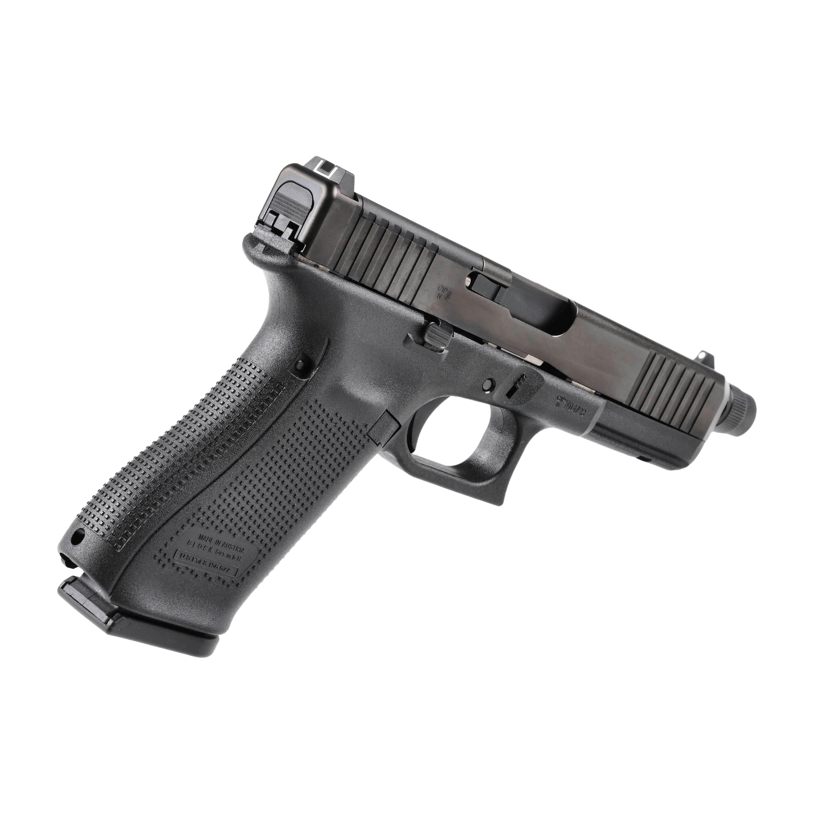 Glock 17 MOS handgun with modular optics system and ergonomic design