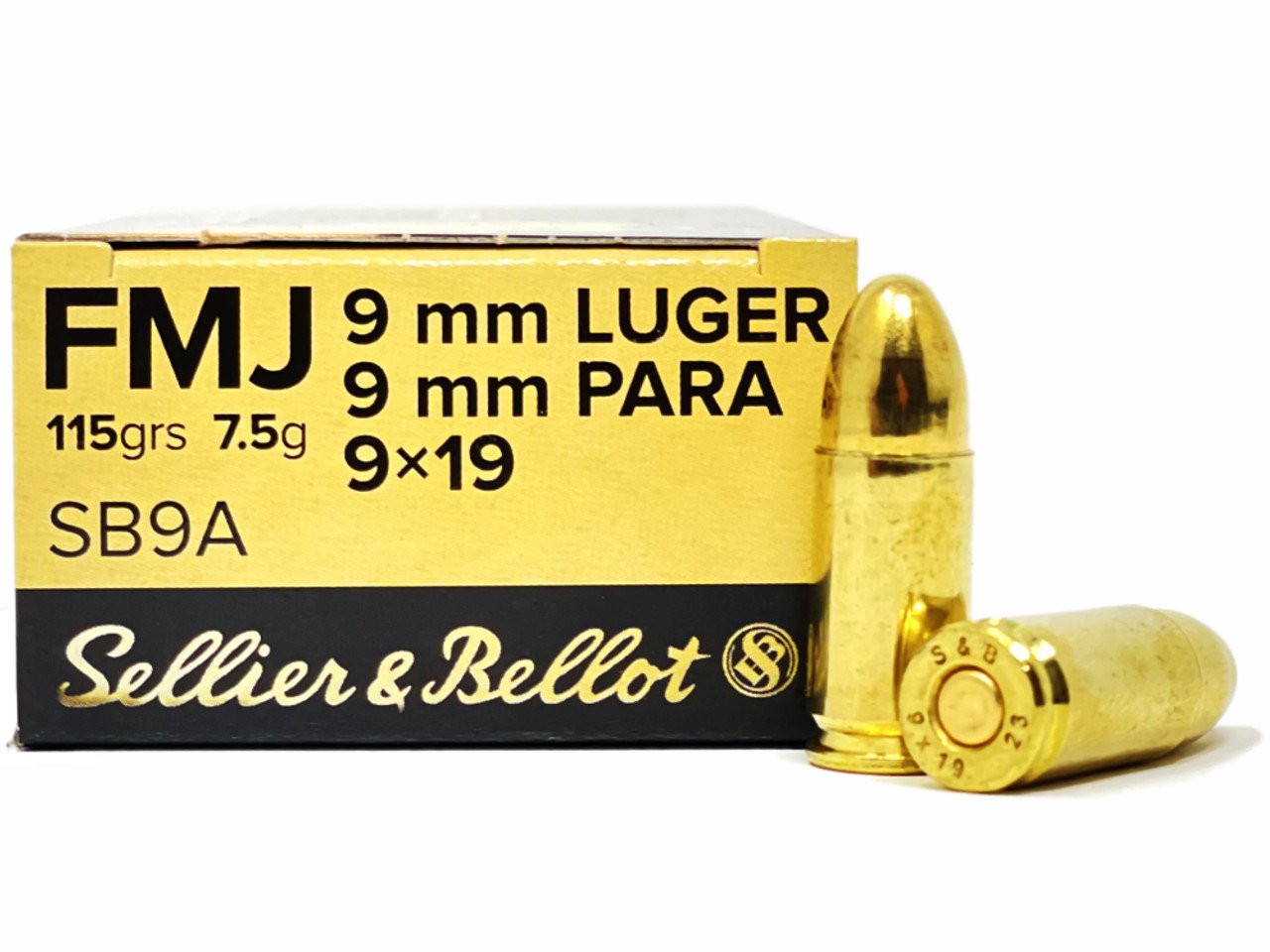 Sellier & Bellot 9mm ammo, 115 grain FMJ, bulk pack of 1000 rounds, reliable and accurate performance